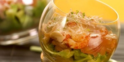 photo Verrine de Pamplemousse, avocat, tomates, écrevisses, sauce rose