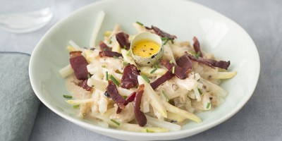 photo Carbonara d'asperge des Sables des Landes au magret de canard fumé par Julien Duboué