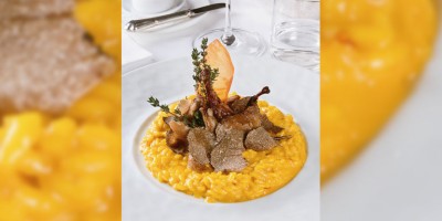 photo Risotto au safran, poitrines de caille et truffe blanche par le Chef Antonio Gavazzi