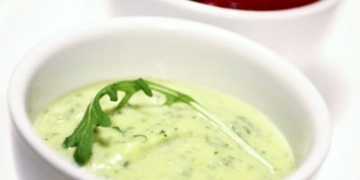 photo Duo de soupes, betteraves à la menthe et courgettes roquette