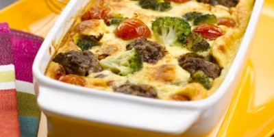 photo Clafoutis au bœuf, tomates cerise et brocolis