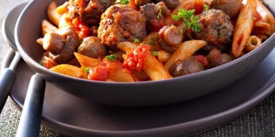 Pasta, boulettes de champis et champis…