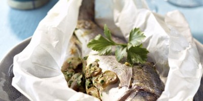 Papillotes de bar et Champignons