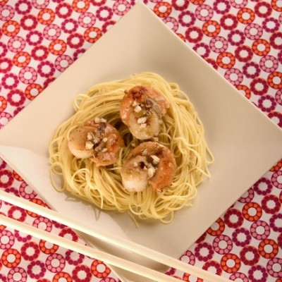 Wok de Noix de Saint-Jacques sur nid de nouilles