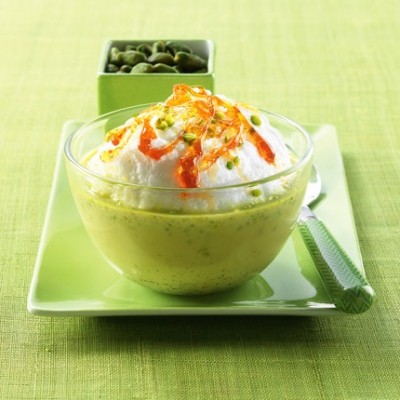 Ile flottante sur crème pistache