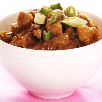 Wok de porc sur son caramel d'épices