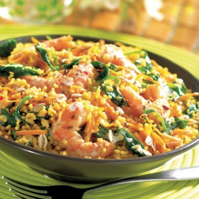 Crevettes rissolées aux petits légumes
