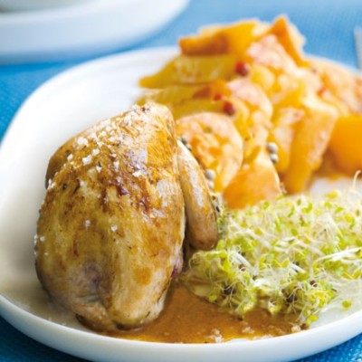 Caille française en cocotte à la compotée de pommes