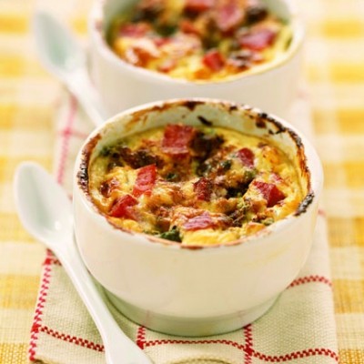 Clafoutis au chèvre, jambon blanc & fumé