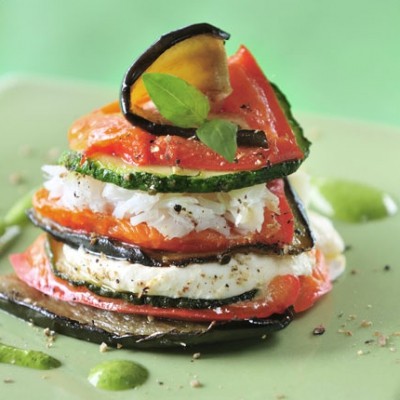 Millefeuille de légumes au cabillaud