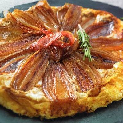 Tatin d'échalotes, Balsamique et chèvre frais