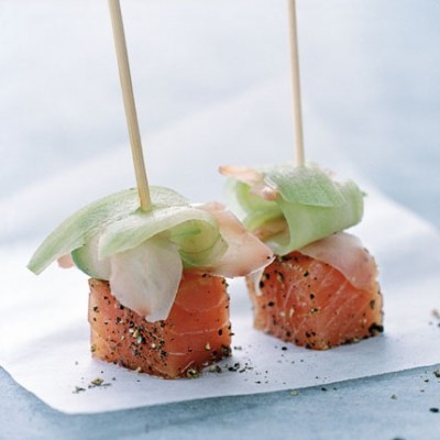 Sucettes de Saumon de Norvège au gingembre mariné et concombre frais
