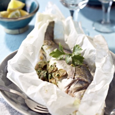 Papillotes de bar et Champignons