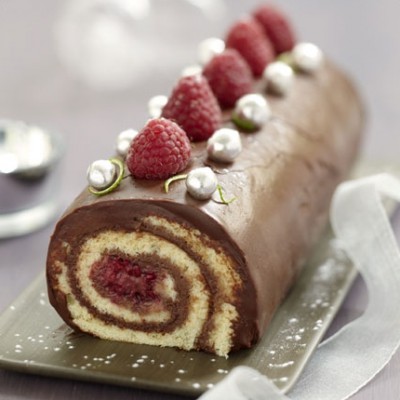 Bûche roulée Chocolat, Framboise biscuit, coco citron vert