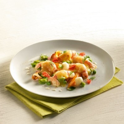 Langoustines aux légumes de couleur,