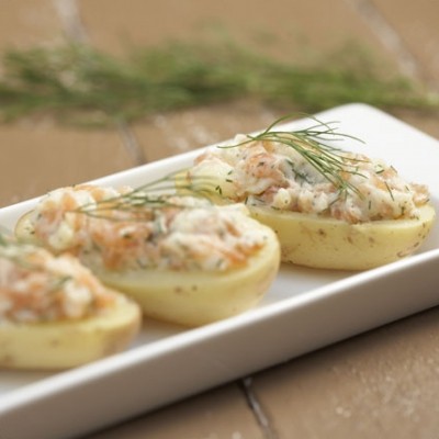 Pommes de terre mimosa au saumon fumé chaud
