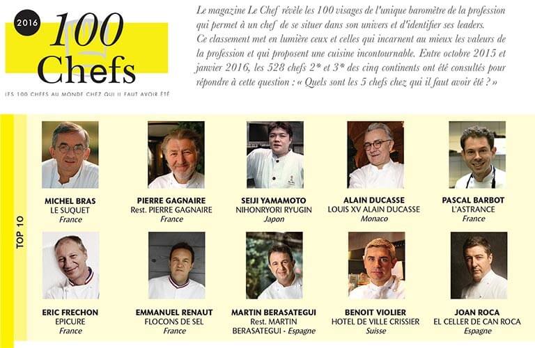 Le Top 10 des 100 Chefs du magazine profesionnel "Le Chef", Michel Bras sur la première marche